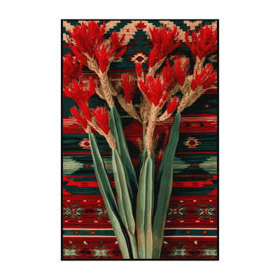 Washable Red Yucca Southwestern Area Rug
