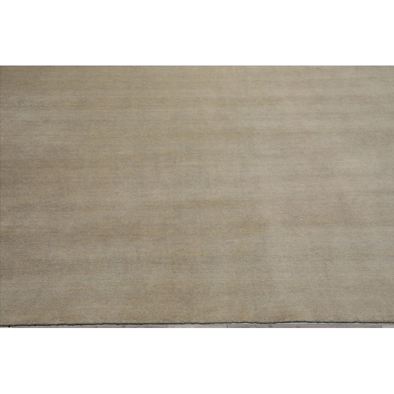 Tapis multicolore en laine tissé à la main gris et beige contemporain uni, Rectangle 9 pi x 12 pi