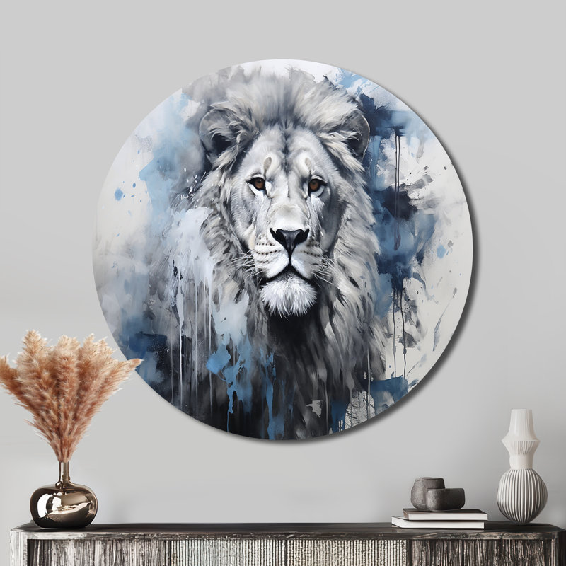 Art mural rond en métal gris et bleu Savannah, H 23 po x l 23 po