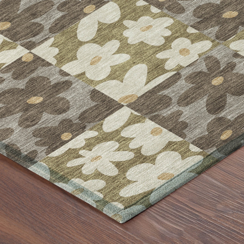 Tapis floral intérieur / extérieur lavable à la machine Chantille ACN2476, Chocolat, 2 pi 6 po x 3 pi 10 po