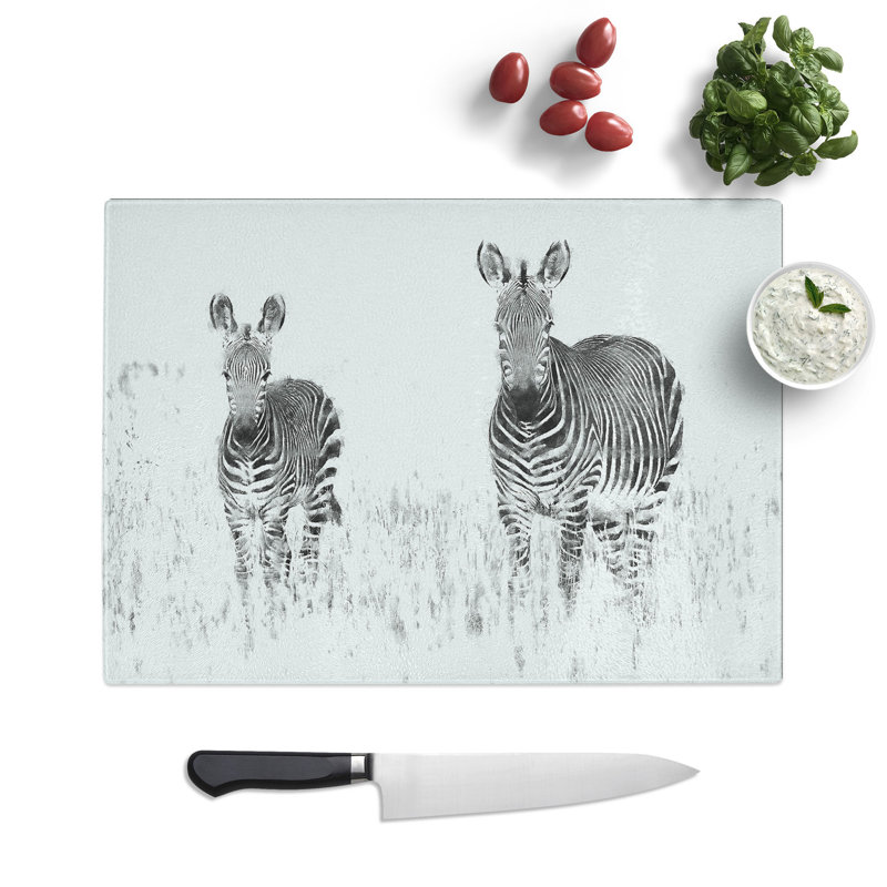 Tempered Glass Two Zebras Painting Chopping Board, 28.5 cm x 39 cm