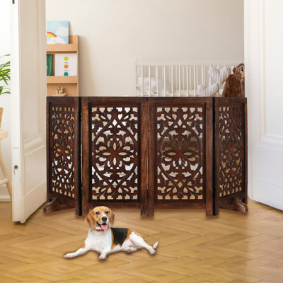 4-Panel Freestanding Foldable Wooden Dog Gate