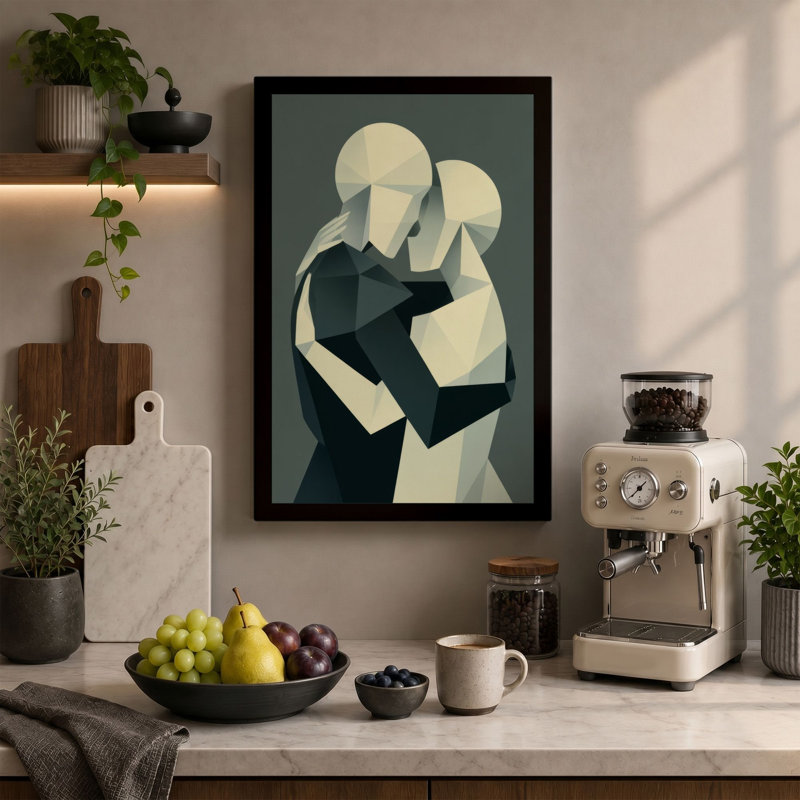 Quiet Embrace Minimalist 1 Piece Wrapped Canvas Wall Art, 36x24 - 91.4 x 61.0 cm, Teal Border