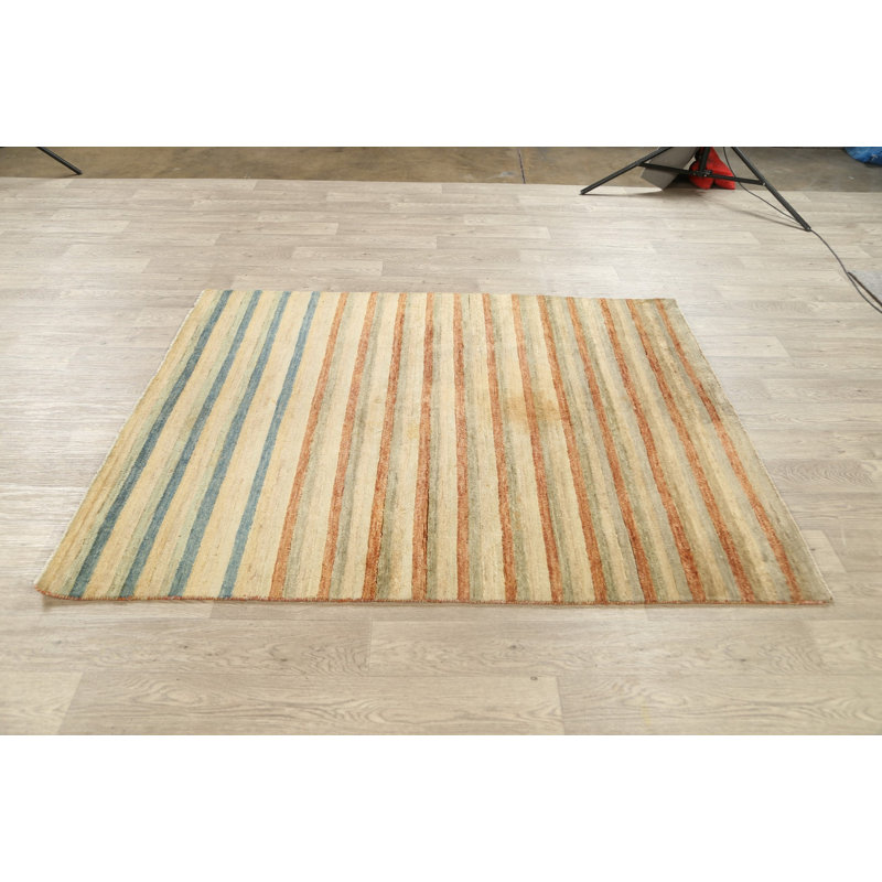 Tapis multicolore noué à la main de conception unique 5 pi 0 po x 6 pi 2 po