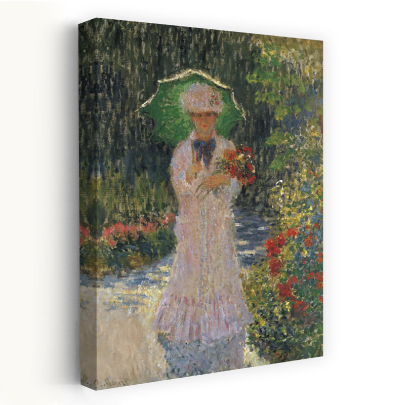 Camille A L'Ombrelle Verte 1876 Classic Abstract Contemporary Spring Summer Wall Art Print by Claude Monet - Wrapped Canvas Print
