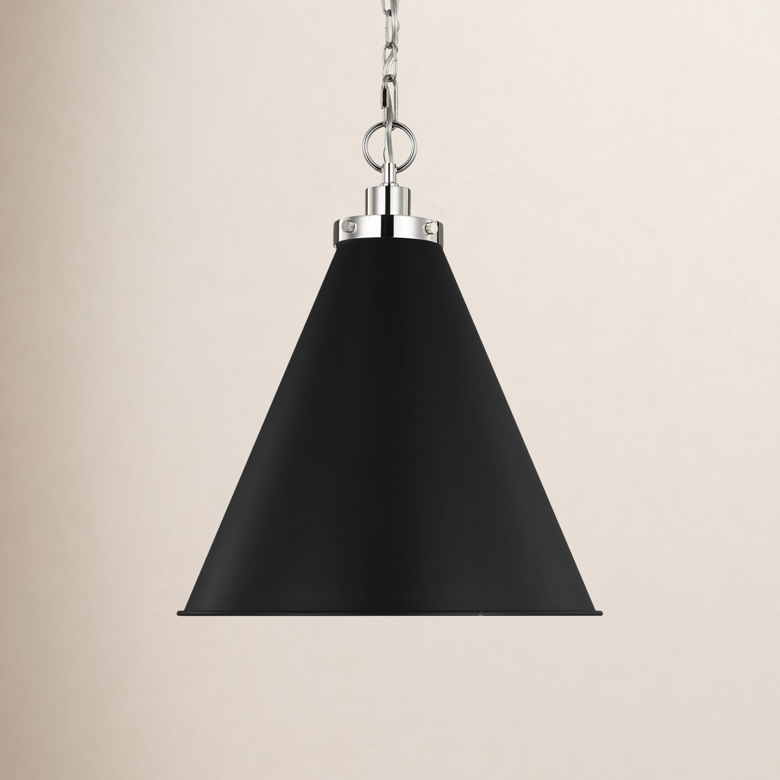Arnell Single Light Metal Dimmable Pendant, 19" H x 15.625" W x 15.625" D, Midnight Black, Polished Nickel