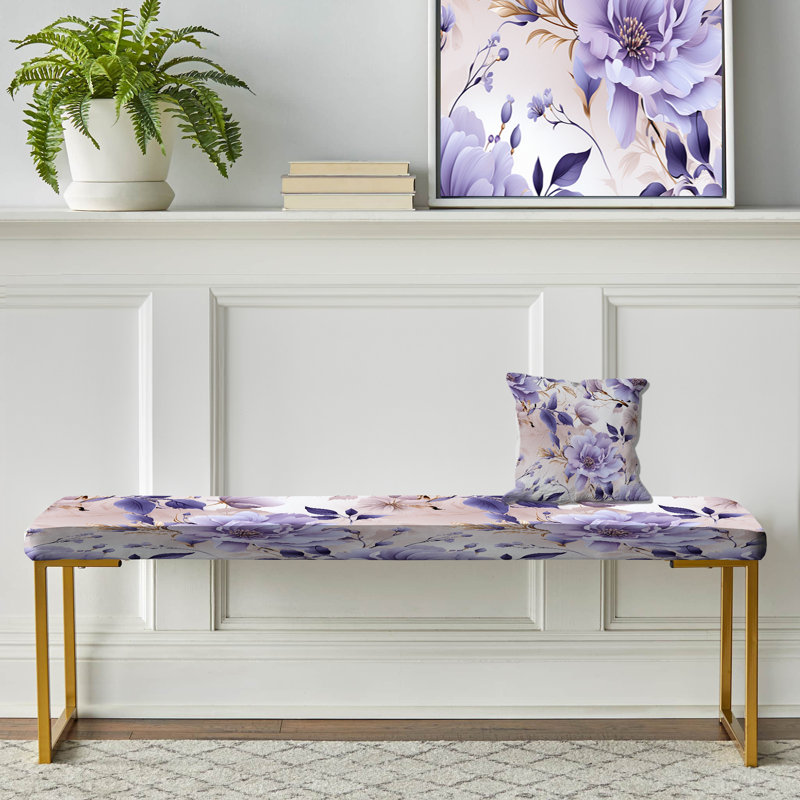 Ethereal Floral Elegance Victorian Motif - Banc rembourré floral doré