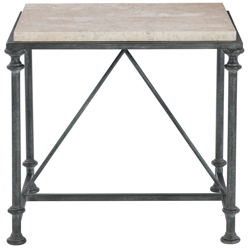 Galesbury 22" Beige Travertine Stone and Black Metal End Table