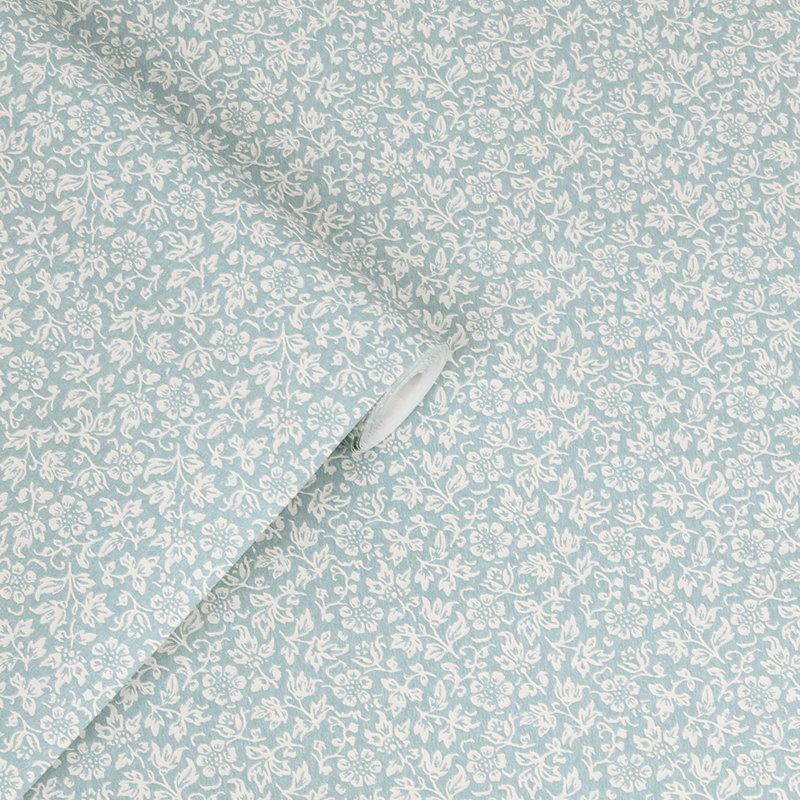 Papier peint floral Damijan, Bleu clair pâle