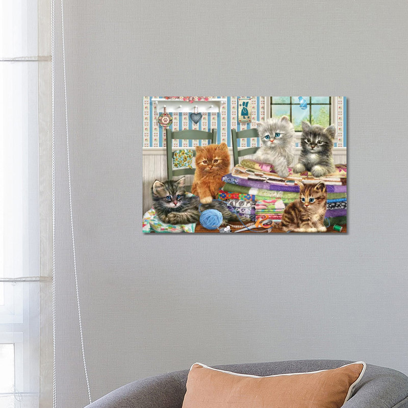 Quilting Kitties - Wrapped Canvas Print, 66.04 cm H x 45.72 cm W x 3.175 cm D