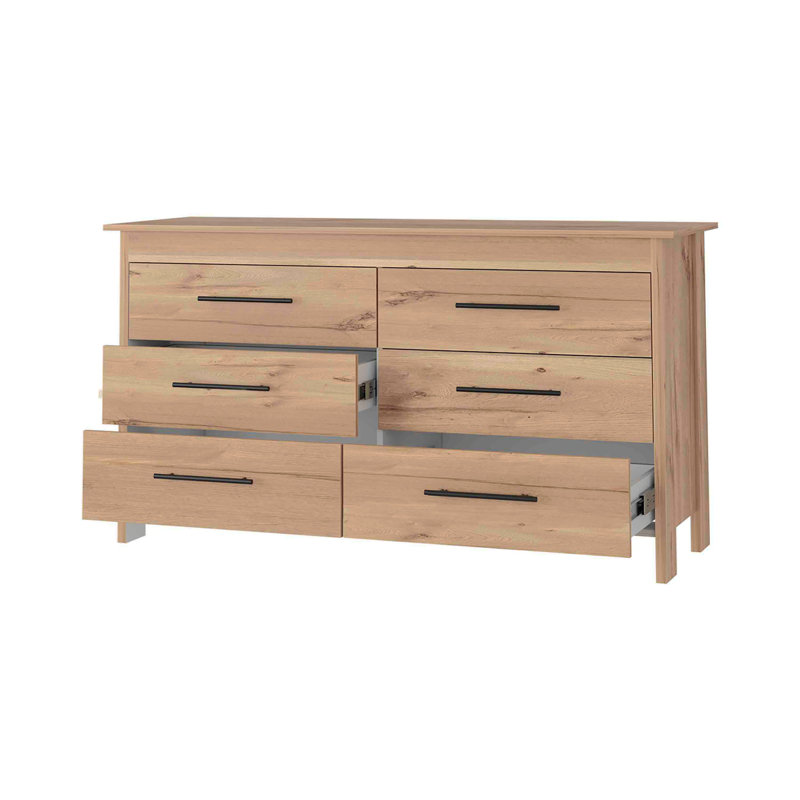 Commode double à six tiroirs Luxor, Chêne clair