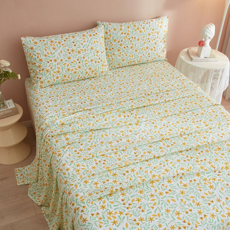 Ensemble de draps Zeta Boho, Vert, Ensemble de draps pour lit double avec 2 taies d'o