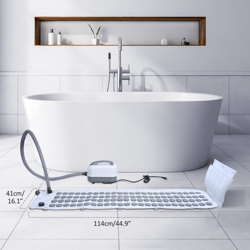 Portable Spa Bubble Bath Mat, Full Body Bubbling Bath Non-slip Mat, Adjustable Bubble Settings, Electric Air Pump With Remote & Pillow, Relaxing Bathtub Bubble Machine For Home Spa White