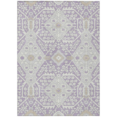 Tapis d'intérieur lavable à motif floral lavande gris et beige 8 pi x 10 pi