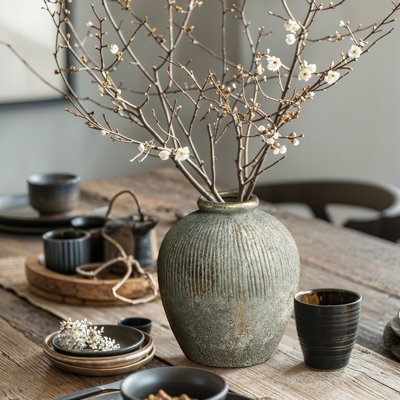 Rustic Gold and Brown Terracotta 8.7-Inch Tall Bud Vase