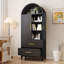 Armoire arquée en métal de 73 po de hauteur, armoires de rangement de style campagne moderne avec 2 portes et 2 tablettes réglables, garde-manger avec 2 tiroirs, armoire avec espace de rangement ouvert, bibliothèque polyvalente-1649022091