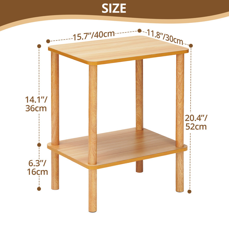 Square End Table with 2-Tier Storage Shelves