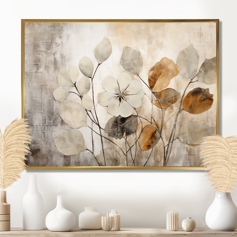 «Beige Botanical Impressions III - Abstract Botanicals», art encadré, H 24 po x l 32 po, Reproduction avec cadre flottant