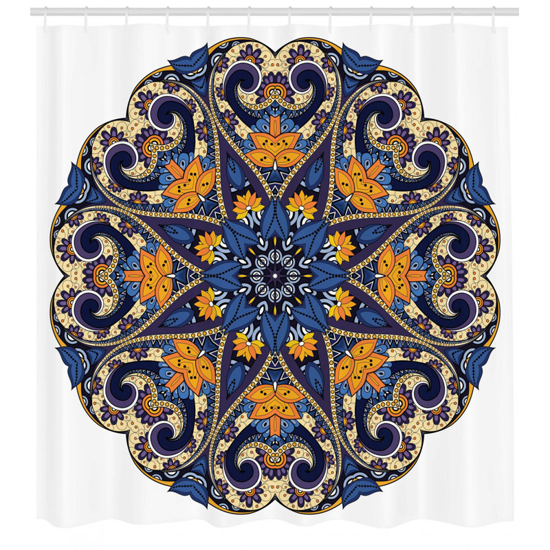 Ensemble de rideau de douche et crochets mandala, H 70 po x l 69 po