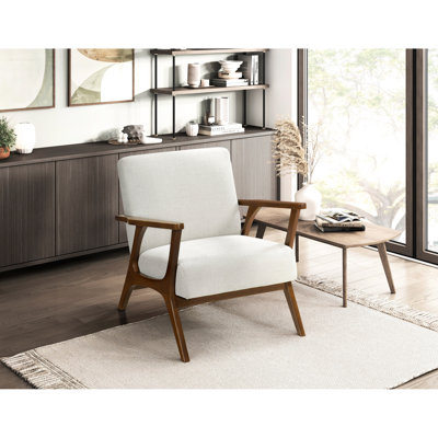 Élégant fauteuil d'appoint rembourré en chenille tissée beige moderne, structure en bois d'hévéa massif châtaignier, largeur du produit de 31 po, capacité de 300 lb en bois de tissu contemporain, hauteur du siège de 17 po,