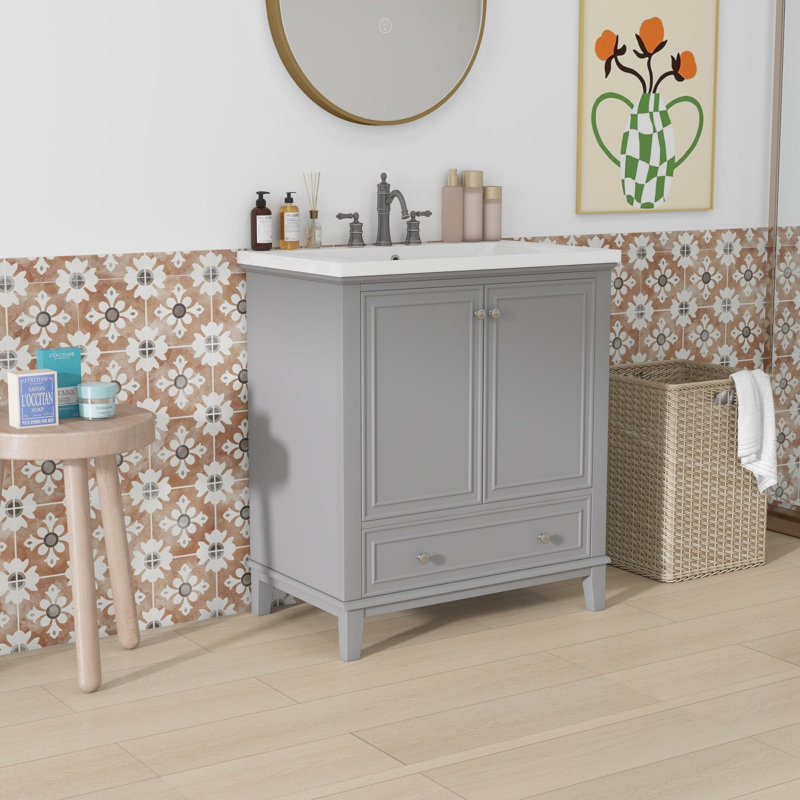 Meuble-lavabo de 30 po, Gris, Argent argent