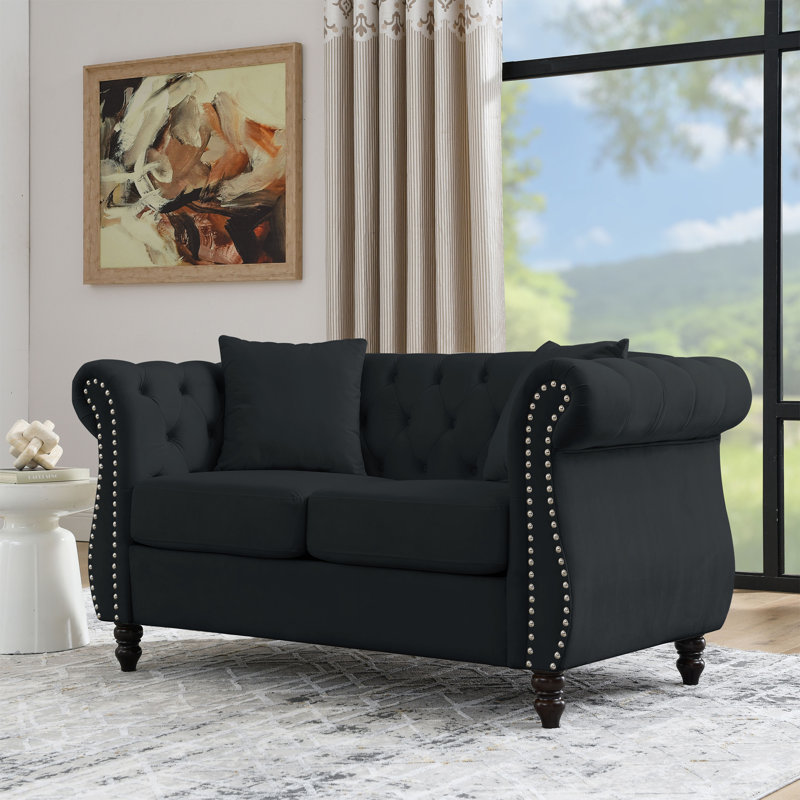 Canapé Chesterfield en velours pour le salon, Noir