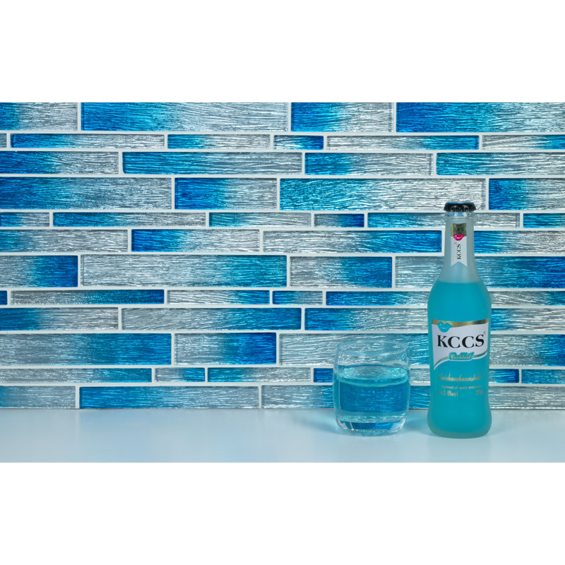 Foil Random Sized Interlocking Glass Mosaic Tile, Silver/True Blue