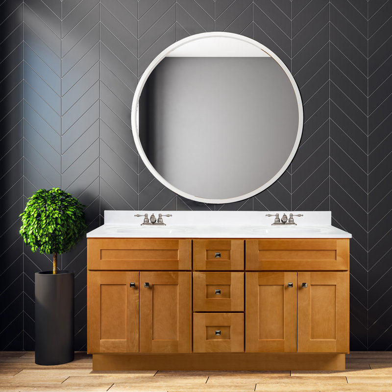 Brookings 60 Inch Bathroom Vanity, Ready to Assemble, Solid Wood, Sherwin Williams – Design House, 599019-, Modern Birch