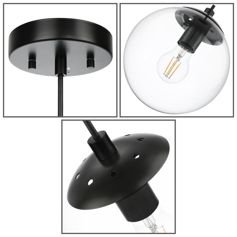 Matte Black Globe Pendant Light with Clear Glass Shade