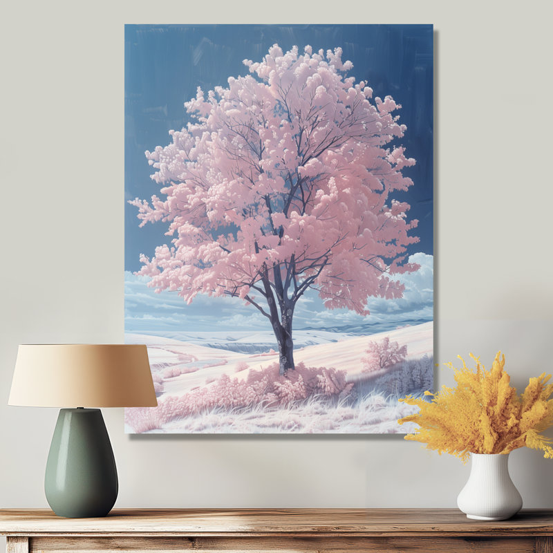 Fleur de pommier rose et bleu vif - décoration murale, Toile tendue, H 16 po x l 32 po