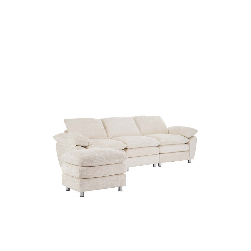 Canapé moderne à 3 places avec repose-pieds, Beige