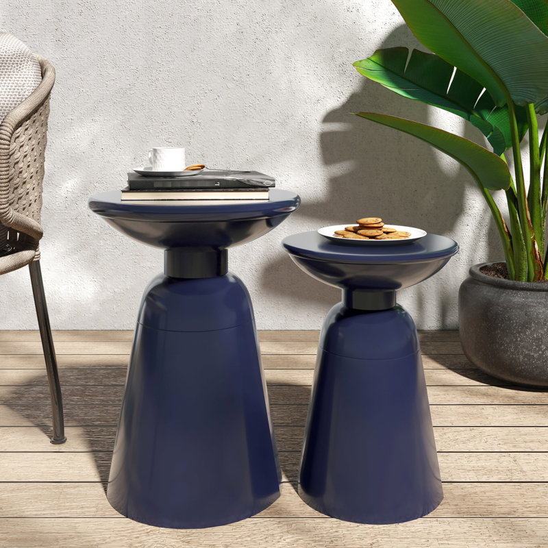 Table de bout moderne bleu marine S / 2, structure thermolaquée avec design élégant et piédestal, 15 po x 15 po x 20,87 po, structure stable à assembler