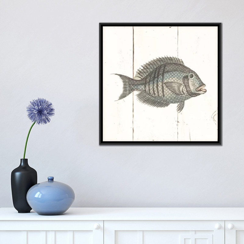 « fish sketchs i shiplap », impression sur toile, H 18 po x l 18 po x P 1,5 po, Toile avec cadre noir, Pas de tapis