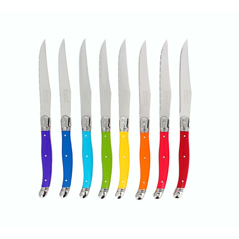 French Home Set Of 8 Laguiole Steak Knives, Rainbow Colours