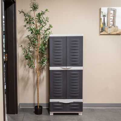 Armoire de rangement verrouillable avec 3 tablettes réglables et tiroir inférieur - Gris