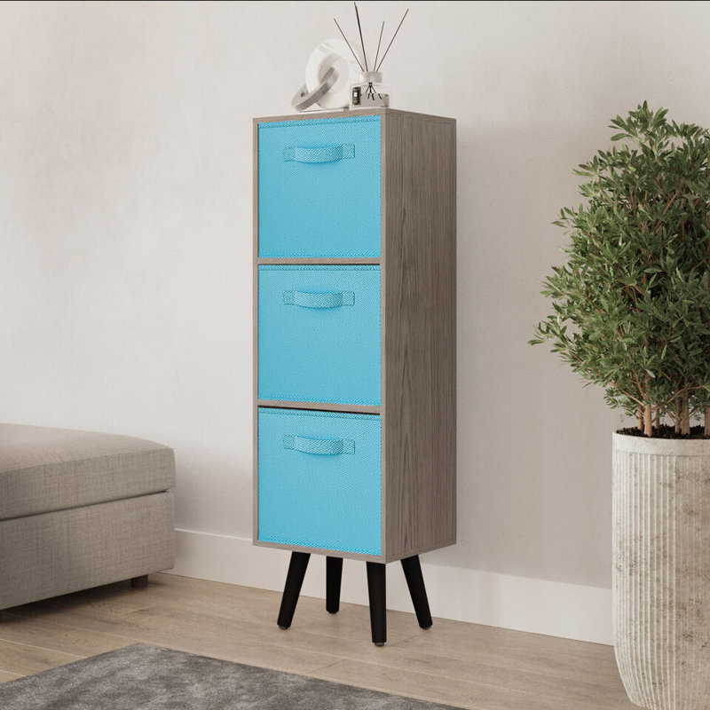 Fika 30 cm W Chest of 3 Drawers, Sky Blue/Black