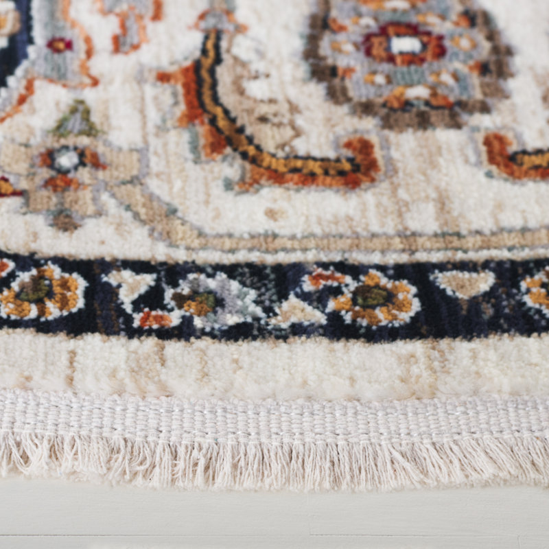 Lauren Ralph Lauren 1119 Power Loomed, Polypropelene and Cotton, Ivory / Beige Red Area Rug, Round 6'7"
