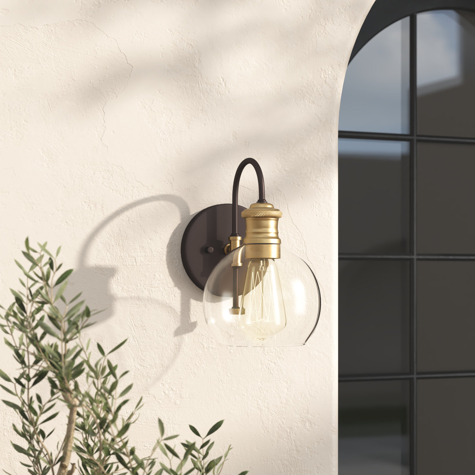 Brianna Outdoor Wall Lantern, Oil Rubbed Bronze with Natural Brass