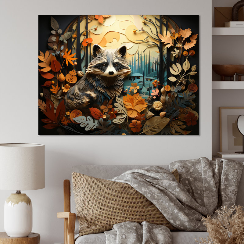 Curious Raccoon Collage I, Toile tendue, H 12 po x l 20 po x P 1 po
