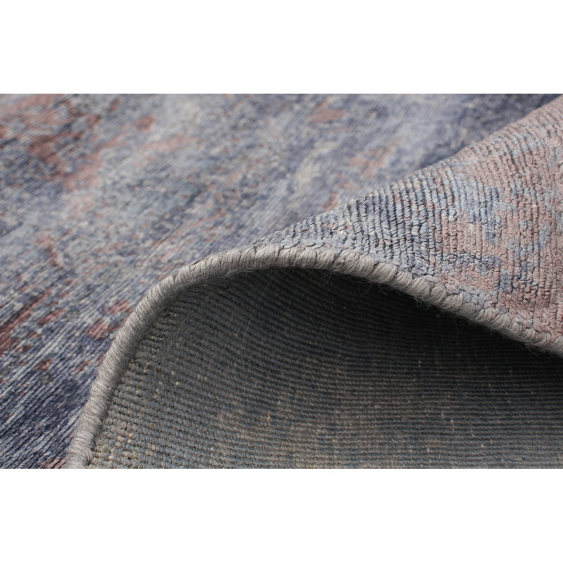 Tapis unique en viscose noué à la main style transitionnel des années 2010 de 5 pi 2 po x 7 pi 4 po bleu foncé Momsen