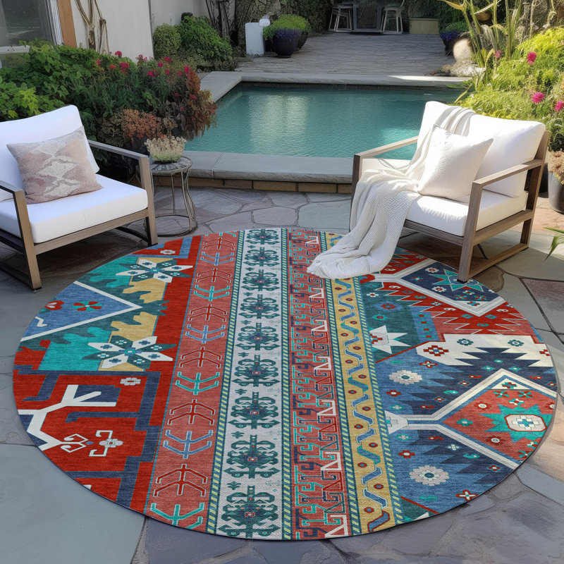 Solara Red Washable Indoor-Outdoor Rug - , 8' x 8'
