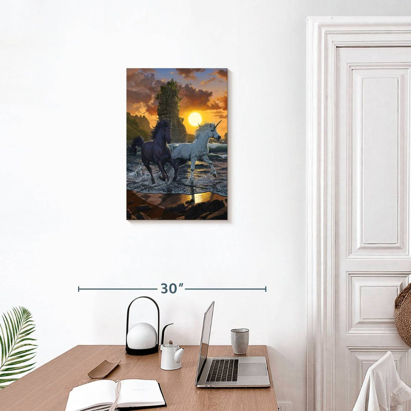 Brampt Unicorns In Sunset, 24" H x 16" W