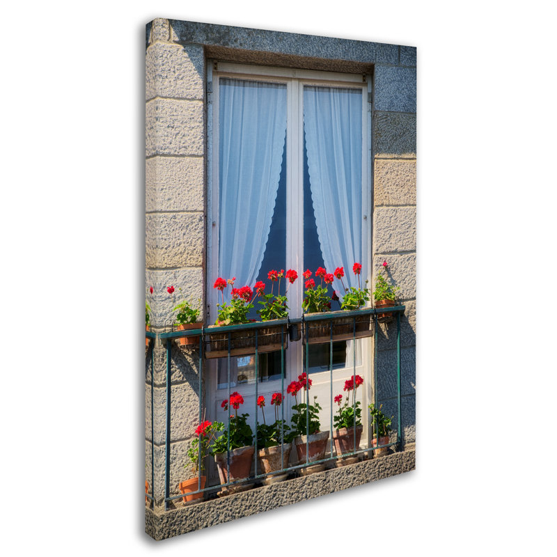 «Window with Red Geraniums», reproduction d'impression sur toile tendue, H 32 po x l 22 po