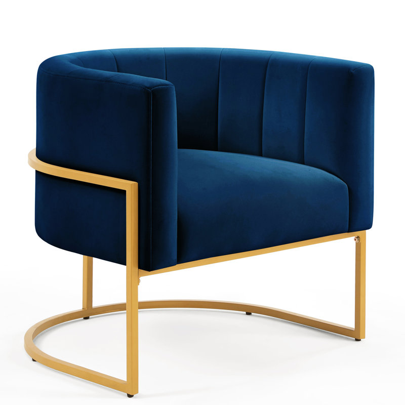 Chaise d'appoint Classy en velours bleu marine avec fabrication en métal fiable, H 28,07 po x l 27,93 po x P 25,01 po, Navy