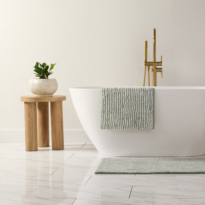100% Cotton Pinstripe Bath Mats, 34 in x 21 in, Sage