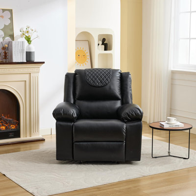 Fauteuil inclinable manuel pour adultes avec chaleur et massage, fauteuil à assise large en cuir de polyuréthane à dossier réglable à 135 ° avec télécommande, poches latérales - noir