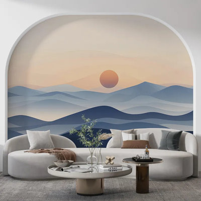 Murale coucher de soleil serein à couches bleues