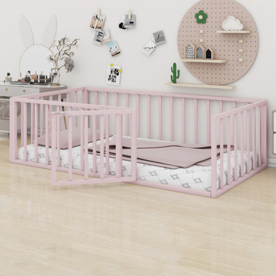 Metal Floor Bed Frame With Fence And Door