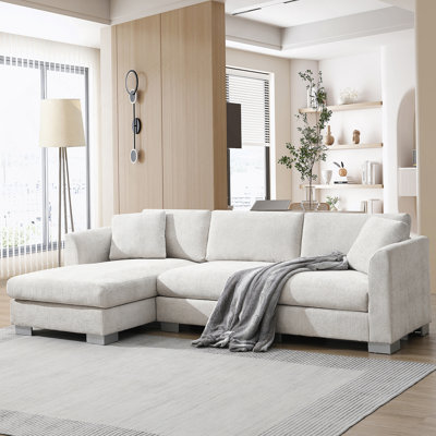Dhirpal Modern Cloud Sectional Sofa, L-Shaped Luxury Couch Set with 2 Free Pillows, 4-Seat Chenille Indoor Furniture with Oversized Chaise