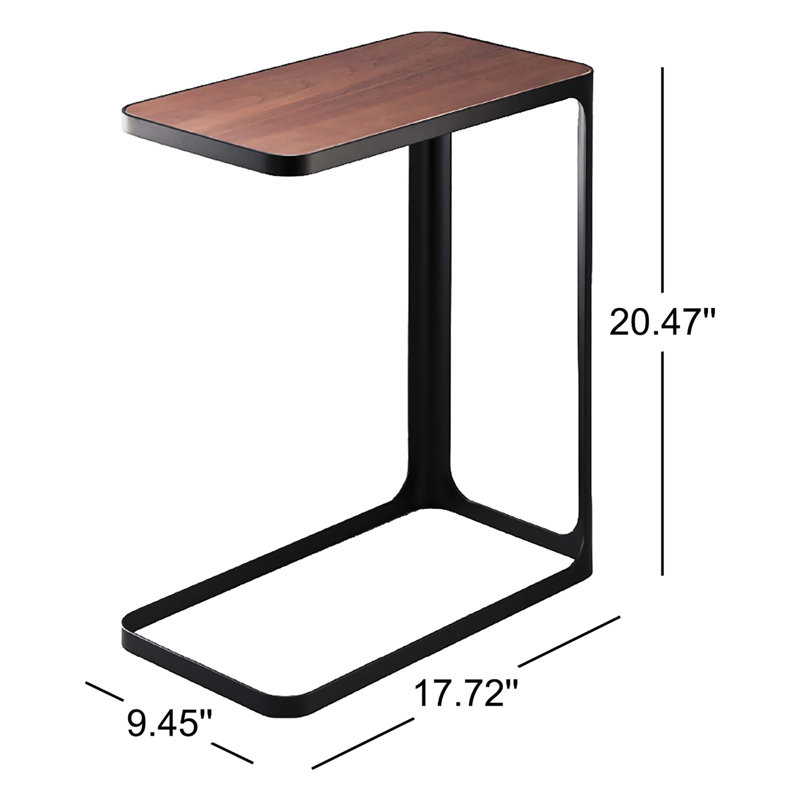 Petite table de chevet compacte en métal et en bois - Table de bout étroite en forme de C, Noir